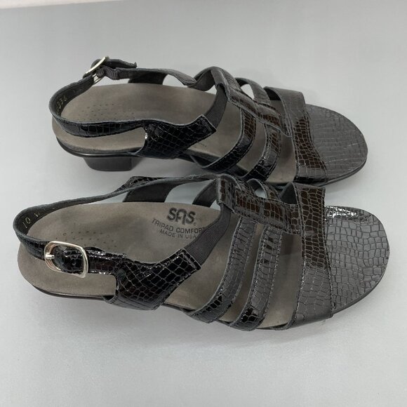 SAS Allegro Sandals Croc Embossed Leather Comfort Strappy Black Womens 10 Wide - Picture 3 of 14
